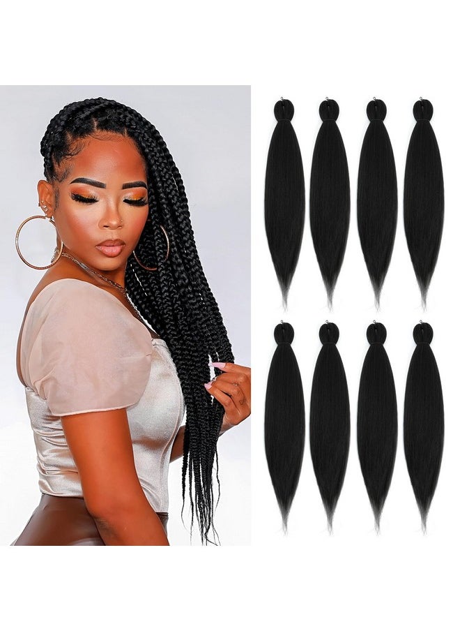 Difunee DIFUNEE Pre-stretched Braiding Hair - 24 Inch 8 Packs Natural Black Long Braiding Hair For Twist or Box Braids, Yaki Texture Hot Water Setting Synthetic Braiding Hair Extensions (24 Inch, 1B-8P)  - Image 2