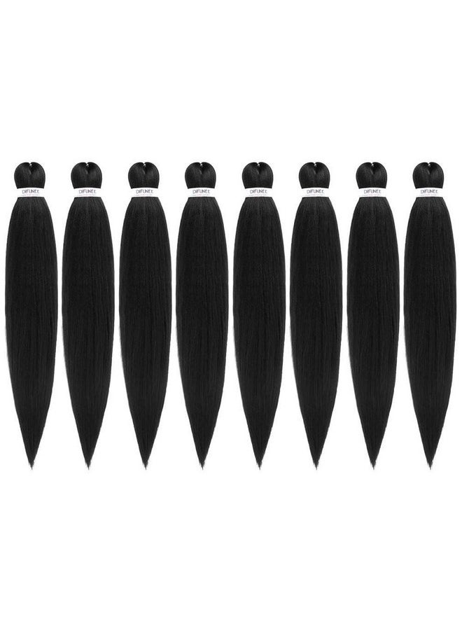 Difunee DIFUNEE Pre-stretched Braiding Hair - 24 Inch 8 Packs Natural Black Long Braiding Hair For Twist or Box Braids, Yaki Texture Hot Water Setting Synthetic Braiding Hair Extensions (24 Inch, 1B-8P)  - Image 1