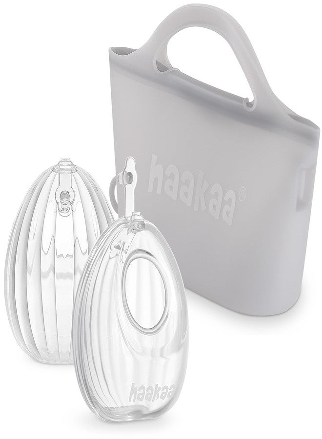haakaa Wearable Silicone Breast Pump with Steriliser Bag, 2-in-1 Hands-Free Passive Breast Milk Catcher for Nursing Mom, Breastfeeding Essentials, 2-Pack 75ml Pumps & 1 Steriliser Bag - Image 1