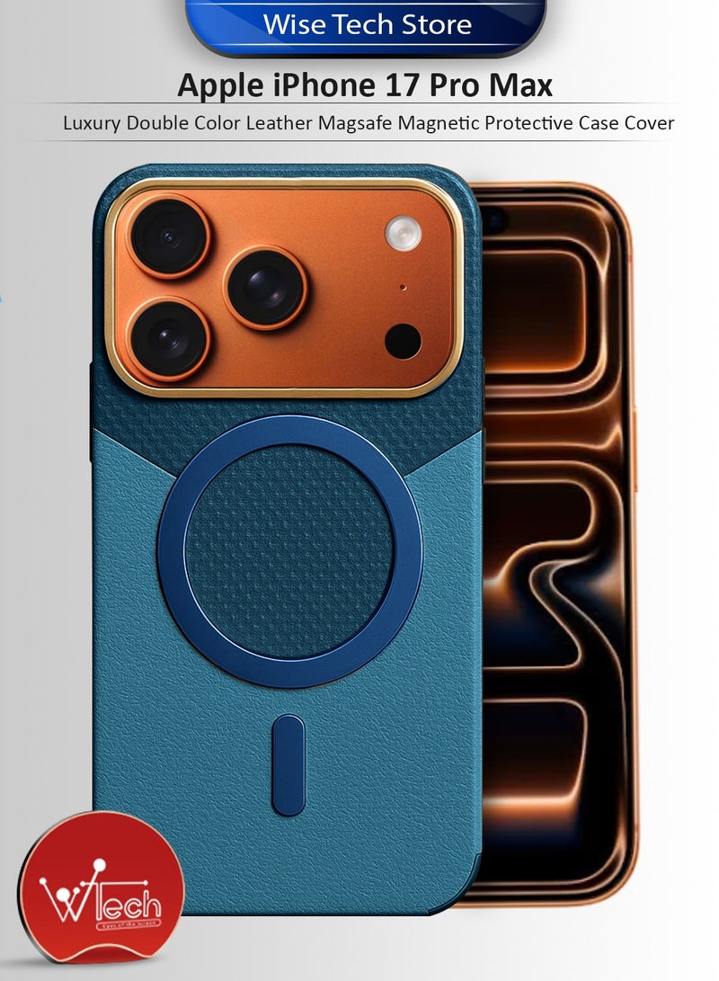 Wtech Apple iPhone 17 Pro Max 5G 2025 Luxury Double Color Leather Magsafe Magnetic Protective Case Cover (MCMPMN) - Storm Blue - Image 1
