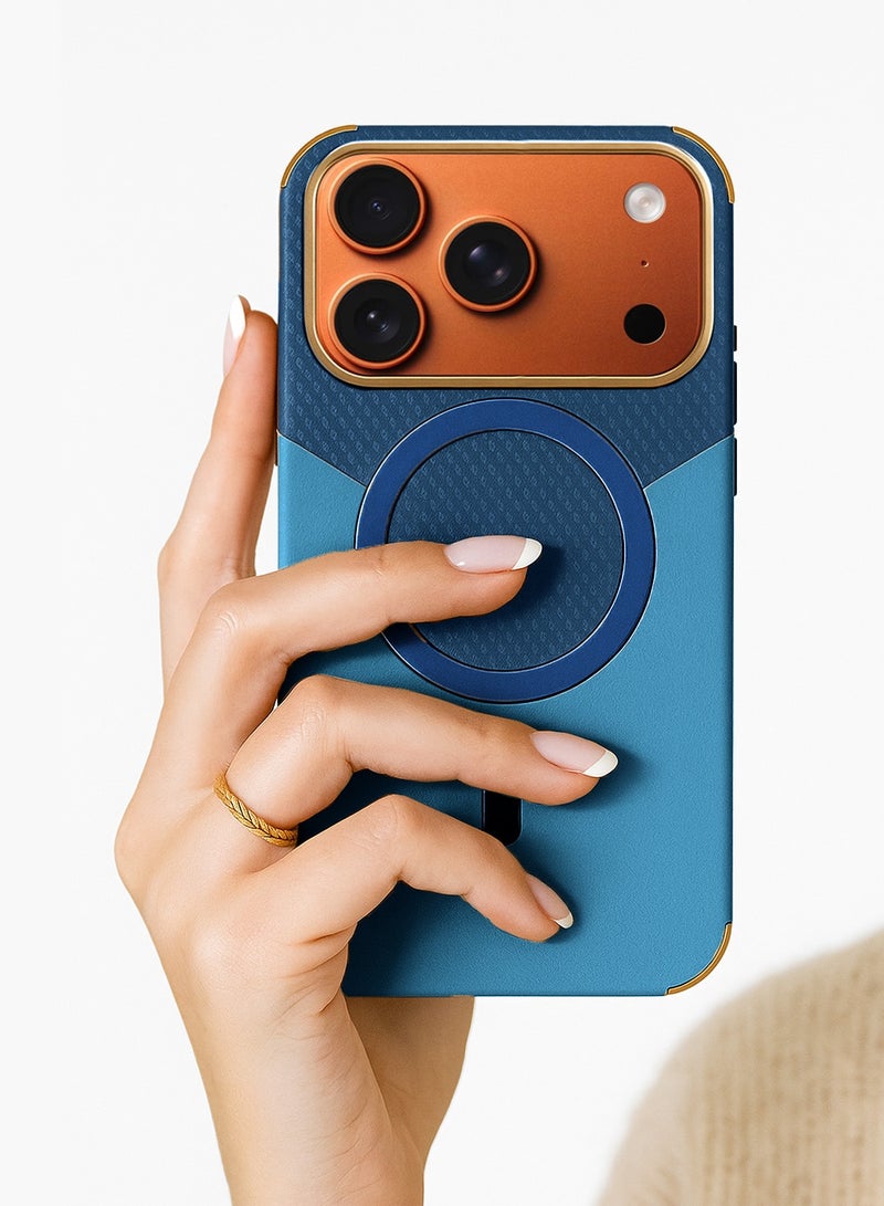 Wtech Apple iPhone 17 Pro Max 5G 2025 Luxury Double Color Leather Magsafe Magnetic Protective Case Cover (MCMPMN) - Storm Blue - Image 3