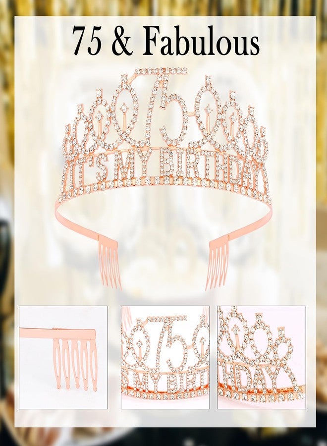 هابدو زينة عيد الميلاد الخامس والسبعين للنساء، مجموعة هدايا عيد الميلاد الخامس والسبعين لها - تاج ووشاح مع عبارة "75 ورائعة"، لون ذهبي وردي - Image 5