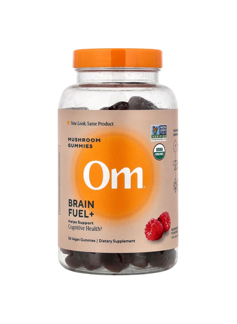 Brain Fuel+, Mushroom Gummies, Raspberry, 56 Vegan Gummies