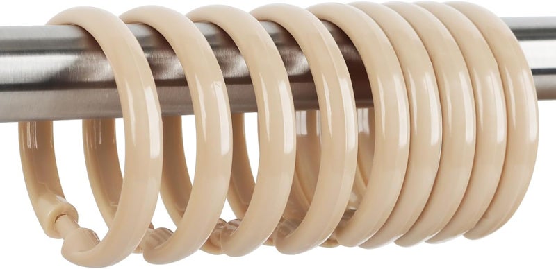 Qulable Beige Shower Curtain Hooks - 12 Pcs Circular Plastic Shower Curtain Rings for Bathroom - O Shaped Ivory Cream Shower Hooks Rings for Shower Curtain Rod - Image 1