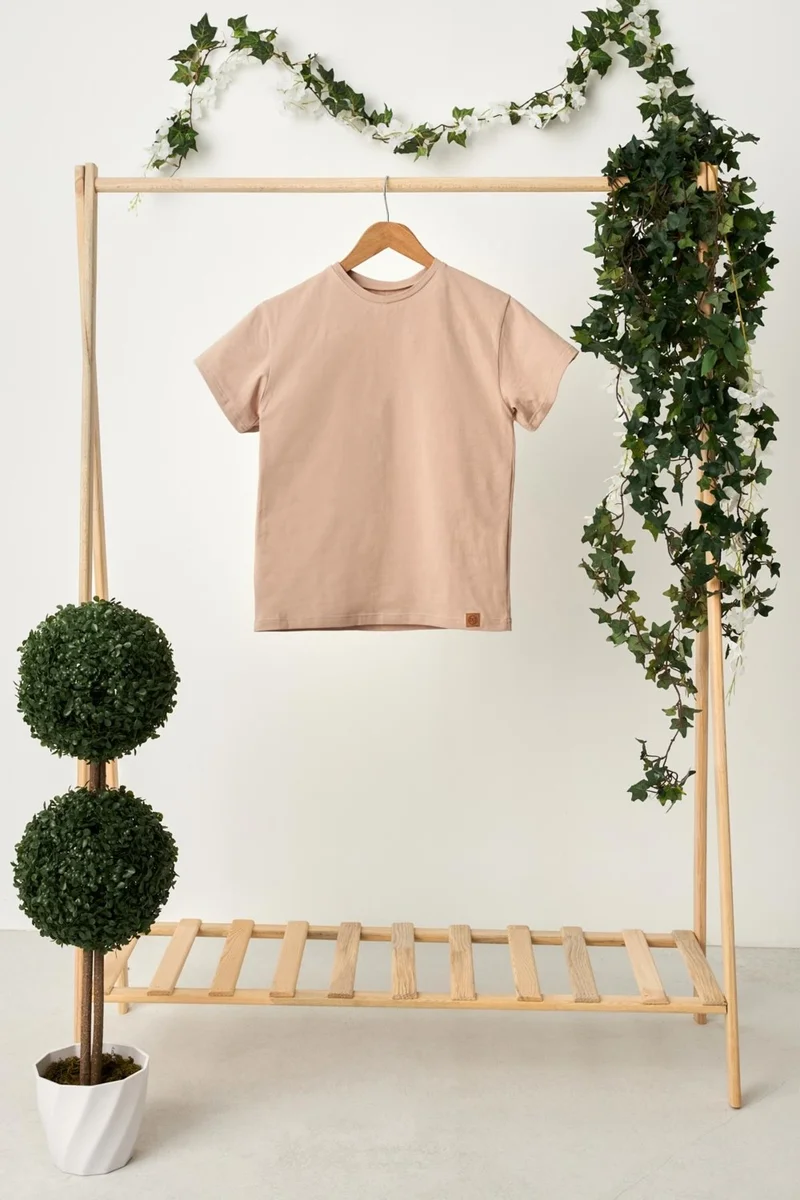 بيبيجيز Light Brown Boy Short Sleeve Crew Neck Anti-Sweat, Comfortable Cotton Combed T-Shirt