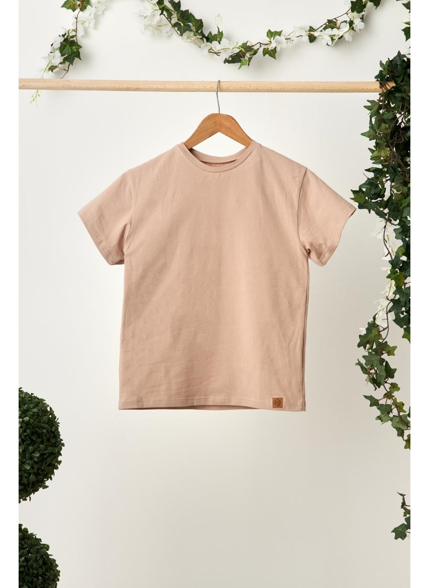 Babygiz Light Brown Boy Short Sleeve Crew Neck Anti-Sweat, Comfortable Cotton Combed T-Shirt  - Image 1