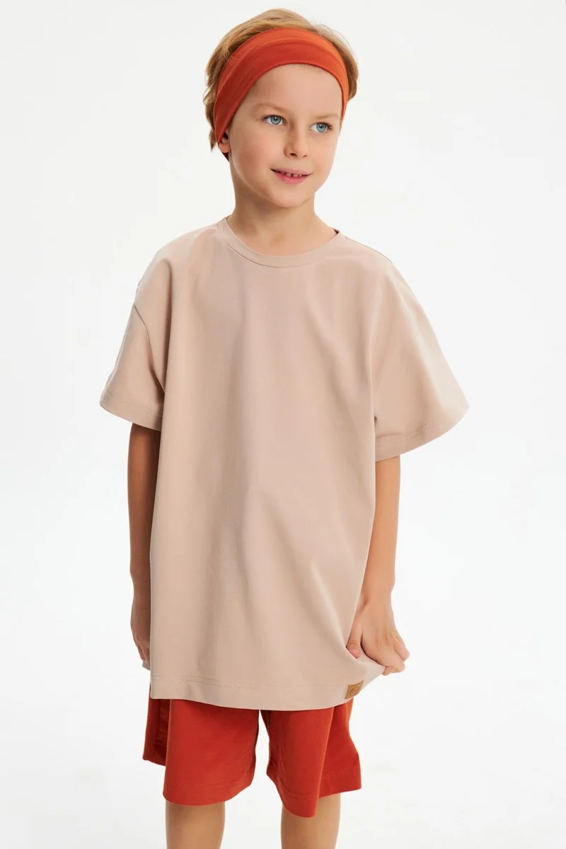 بيبيجيز Light Brown Boy Short Sleeve Crew Neck Anti-Sweat, Comfortable Cotton Combed T-Shirt