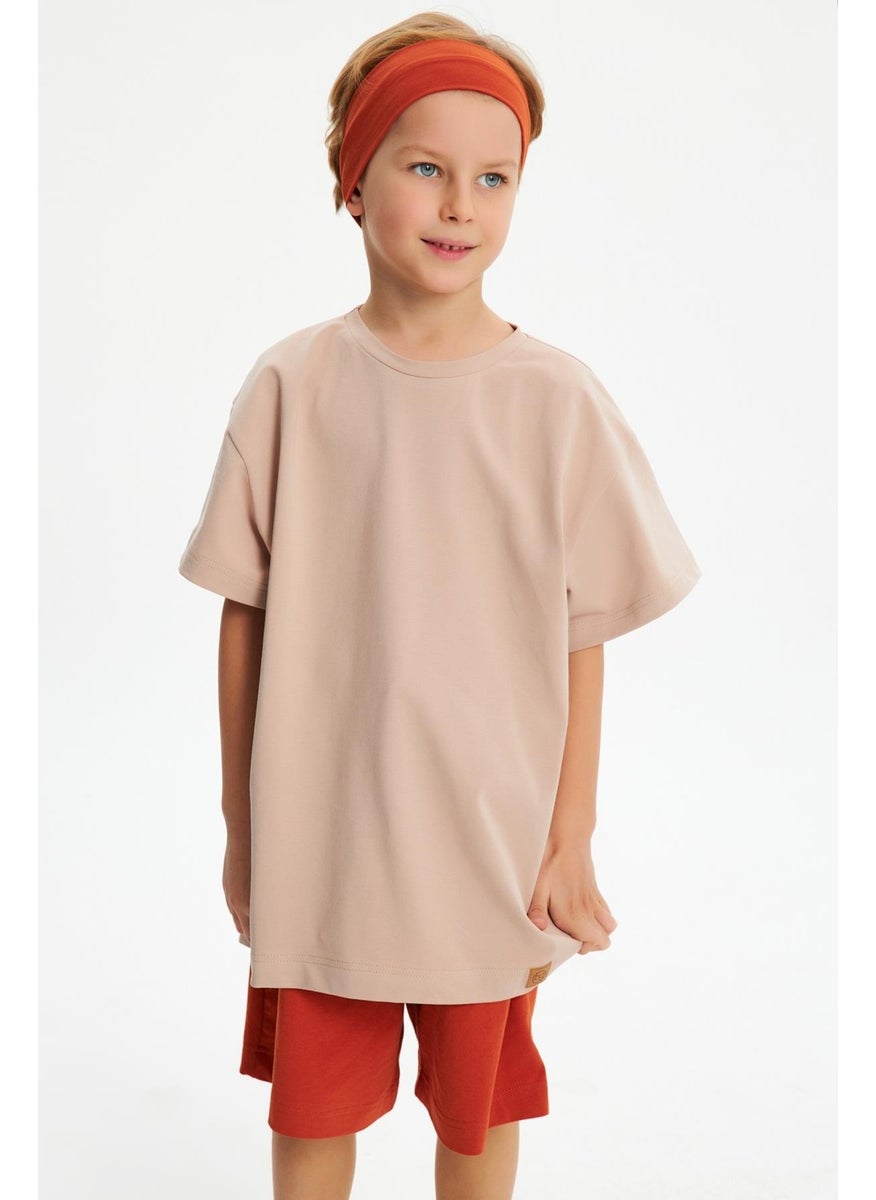 Babygiz Light Brown Boy Short Sleeve Crew Neck Anti-Sweat, Comfortable Cotton Combed T-Shirt  - Image 5