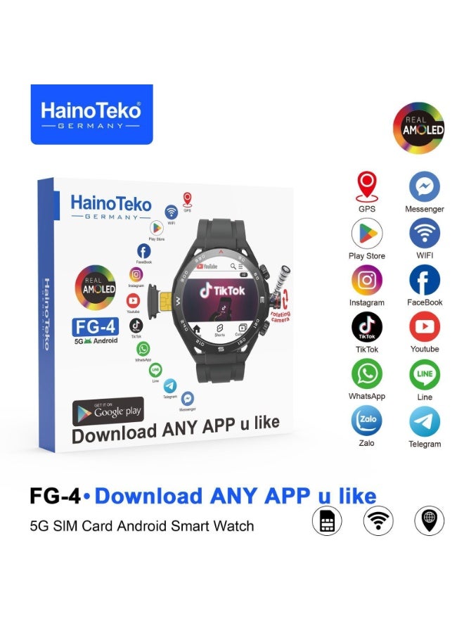 Haino Teko HainoTeko FG-4 5G Android Smart Watch with Real AMOLED Display SIM Support Designed for Men Black - Image 4
