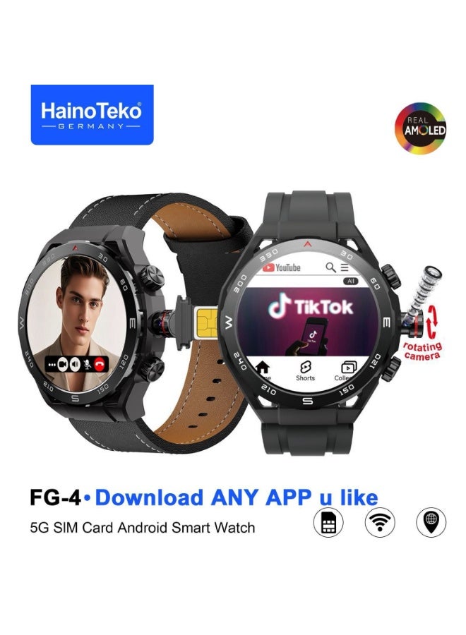 Haino Teko HainoTeko FG-4 5G Android Smart Watch with Real AMOLED Display SIM Support Designed for Men Black - Image 1