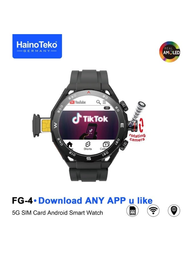 Haino Teko HainoTeko FG-4 5G Android Smart Watch with Real AMOLED Display SIM Support Designed for Men Black - Image 2