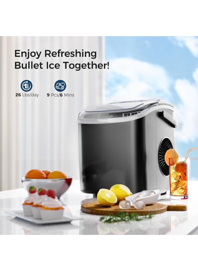 Valshar Portable Ice Maker Machine Countertop with Handle,26Lbs/24H,9 Bullet Ice Ready in 7 Mins,Self-Cleaning Function with Ice Scoop and Basket,Ideal for Home Office Kitchen (Black) - Image 3