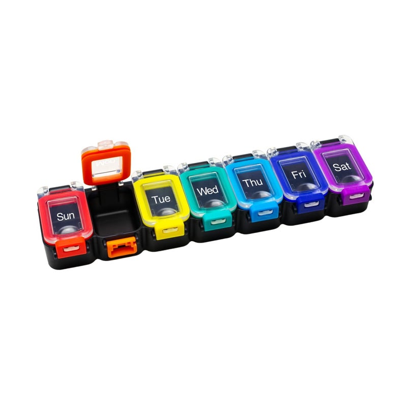 EZY DOSE Weekly (7-Day) Pill Planner, Medicine Case, Vitamin Organizer Box, Waterproof Locking Compartments to Secure Prescription Medication and Prevent Accidental Spilling, Rainbow - Image 1