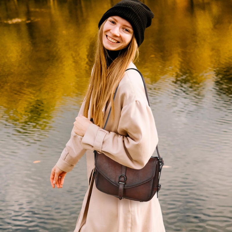 Iswee Brown Cross Body Bag for Women Genuine Leather Shoulder Purse Vintage Small Handbags with Adjustable Strap for Travel Work and Daily Use (Brown) - Image 3