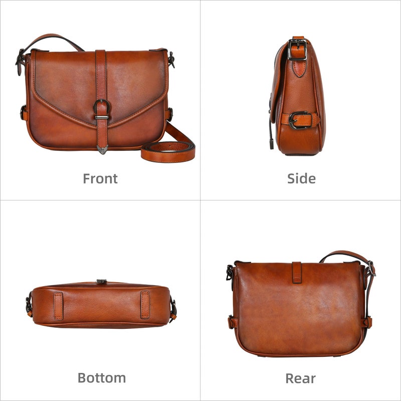 Iswee Brown Cross Body Bag for Women Genuine Leather Shoulder Purse Vintage Small Handbags with Adjustable Strap for Travel Work and Daily Use (Brown) - Image 5