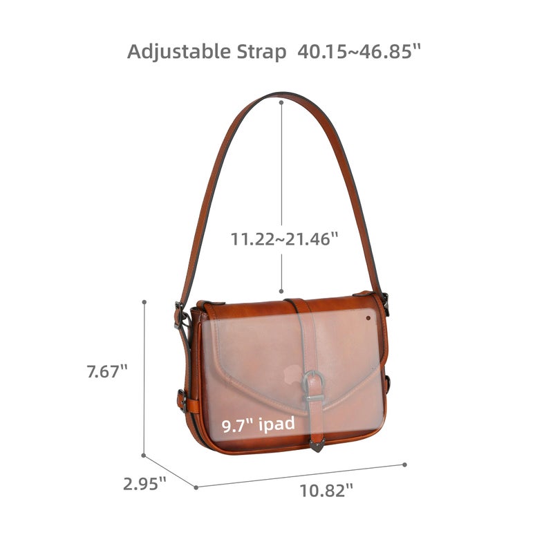 Iswee Brown Cross Body Bag for Women Genuine Leather Shoulder Purse Vintage Small Handbags with Adjustable Strap for Travel Work and Daily Use (Brown) - Image 4