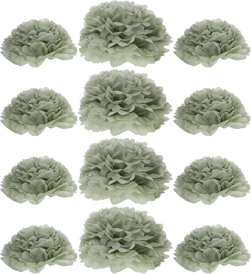 كرات زهور ورقية خضراء اصنعها بنفسك، بوم بومس من المناديل 24 قطعة ديكور حفل زفاف - Image 1