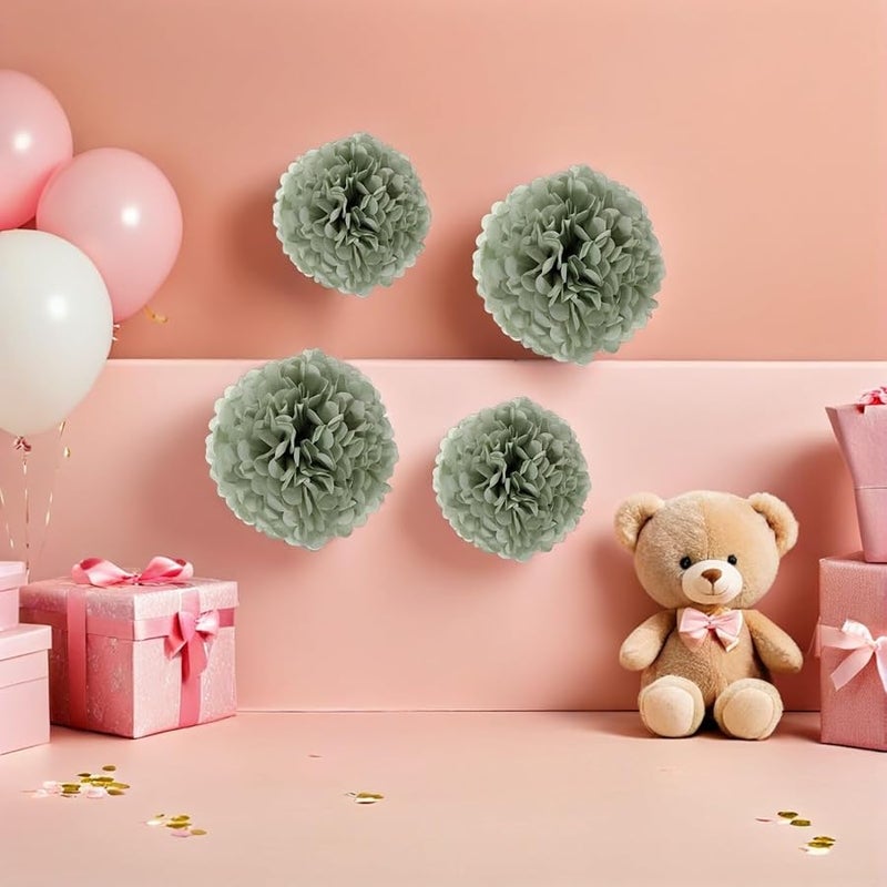 كرات زهور ورقية خضراء اصنعها بنفسك، بوم بومس من المناديل 24 قطعة ديكور حفل زفاف - Image 5