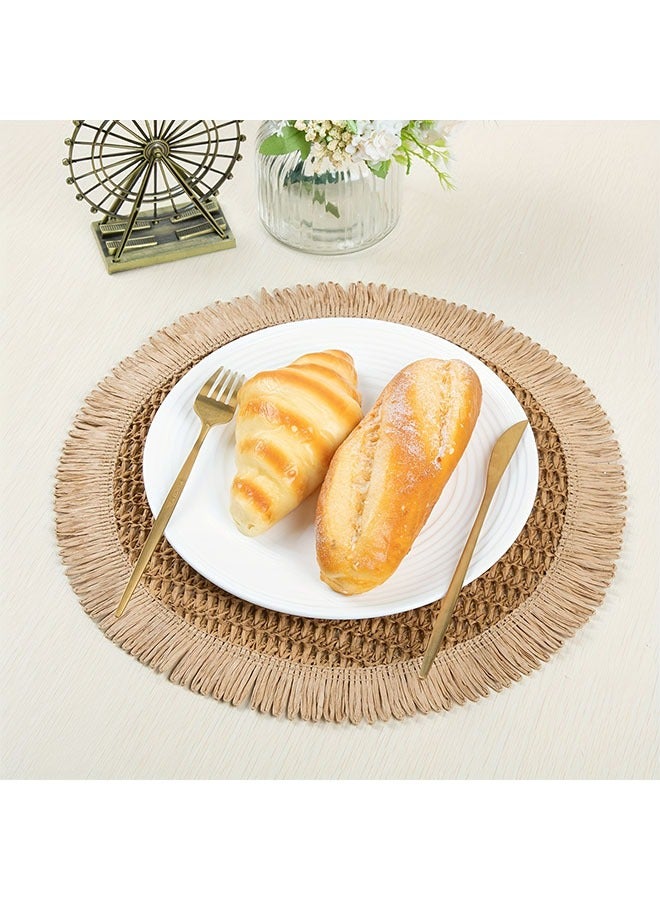 HOMESTAR 4pcs Boho Natural Jute Round Placemats with Fringe - 15" Rustic Farmhouse Table Mats for Indoor & Outdoor Dining, Hand Wash Only, Boho Dining Decor, Textured Table Setting, Linen Composition - Image 3