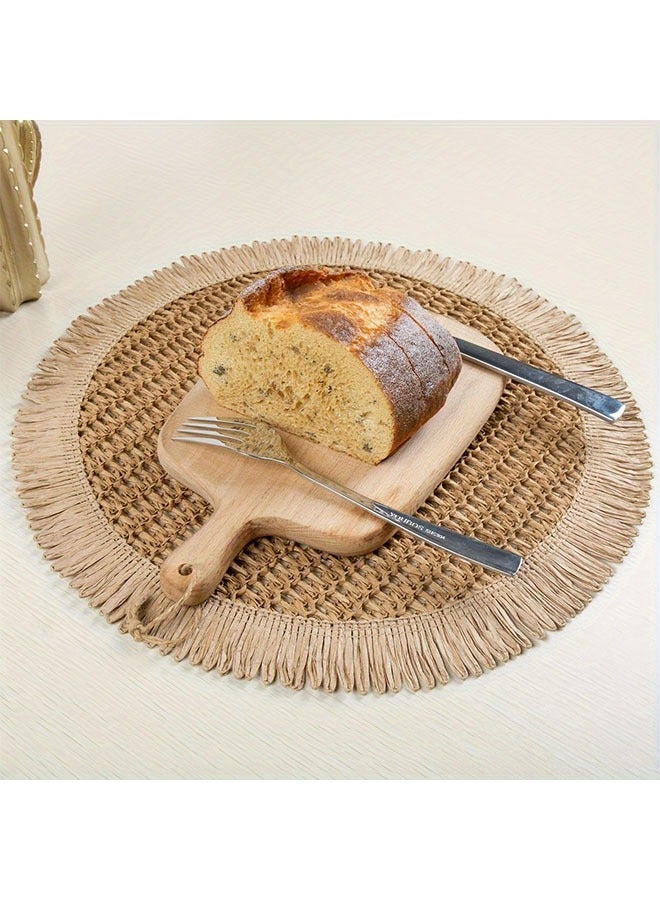 HOMESTAR 4pcs Boho Natural Jute Round Placemats with Fringe - 15" Rustic Farmhouse Table Mats for Indoor & Outdoor Dining, Hand Wash Only, Boho Dining Decor, Textured Table Setting, Linen Composition - Image 4