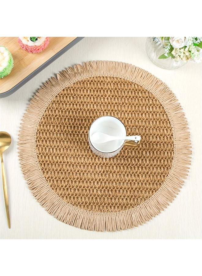 HOMESTAR 4pcs Boho Natural Jute Round Placemats with Fringe - 15" Rustic Farmhouse Table Mats for Indoor & Outdoor Dining, Hand Wash Only, Boho Dining Decor, Textured Table Setting, Linen Composition - Image 5