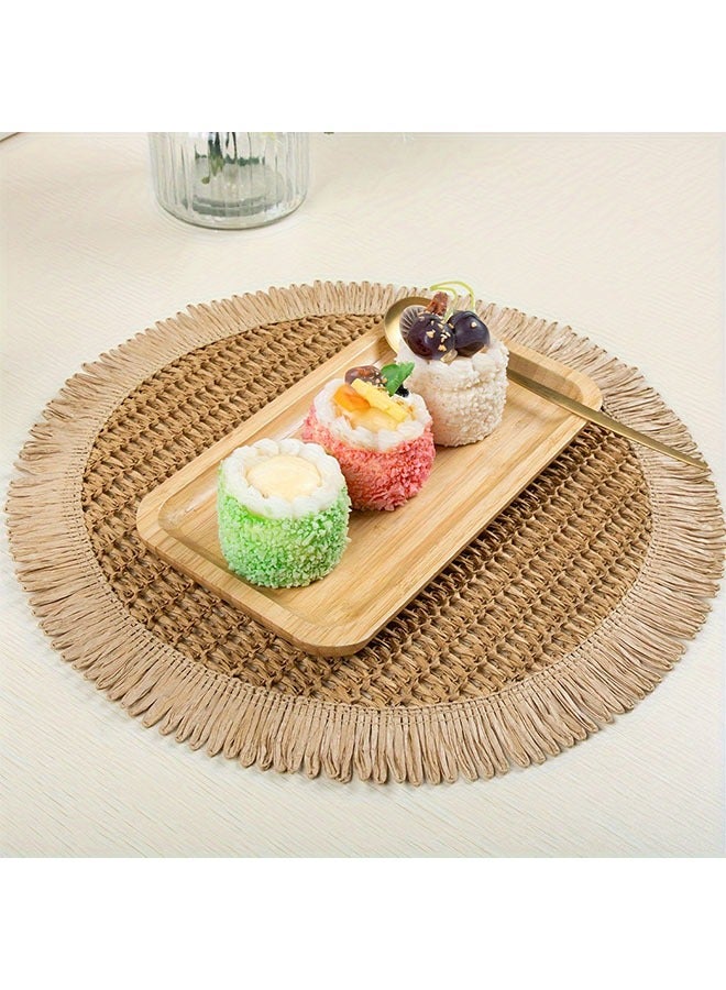 HOMESTAR 4pcs Boho Natural Jute Round Placemats with Fringe - 15" Rustic Farmhouse Table Mats for Indoor & Outdoor Dining, Hand Wash Only, Boho Dining Decor, Textured Table Setting, Linen Composition - Image 2