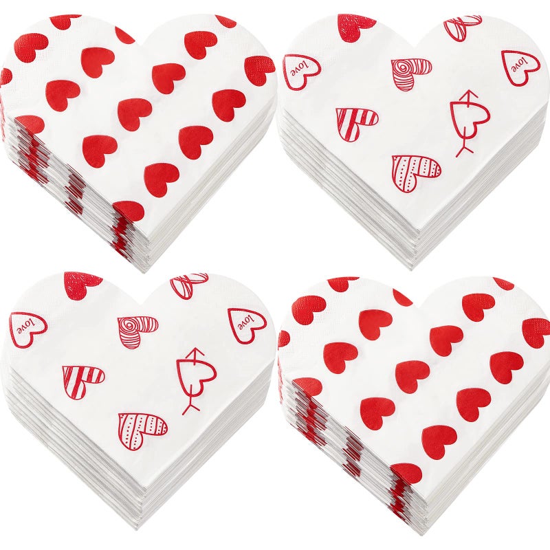Outus 160 Pack Valentine's Day Cocktail Napkins Heart Shaped 6.5" x 6.5" Disposable Cocktail Paper Napkins for Valentine's Day Galentine's Party Wedding Gifts Decoration Favor Supplies - Image 1
