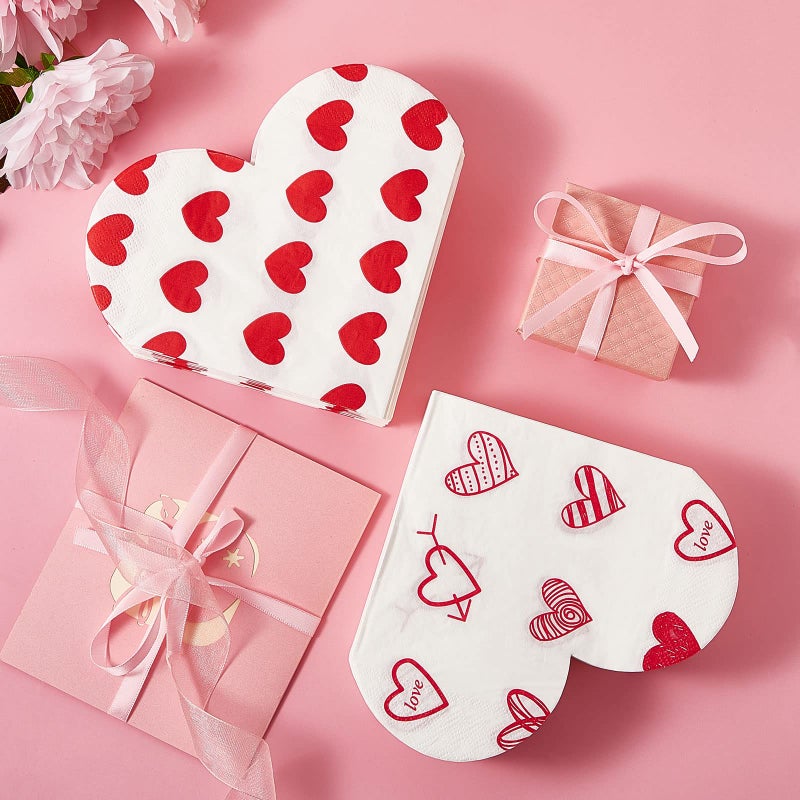 Outus 160 Pack Valentine's Day Cocktail Napkins Heart Shaped 6.5" x 6.5" Disposable Cocktail Paper Napkins for Valentine's Day Galentine's Party Wedding Gifts Decoration Favor Supplies - Image 4