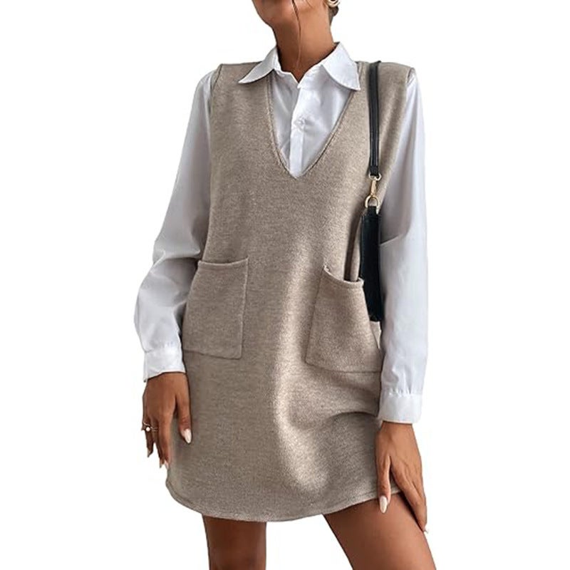 Vest skirt wool mid-length double-sided vest skirt autumn and winter new Korean solid color sleeveless all-match dress Apricot