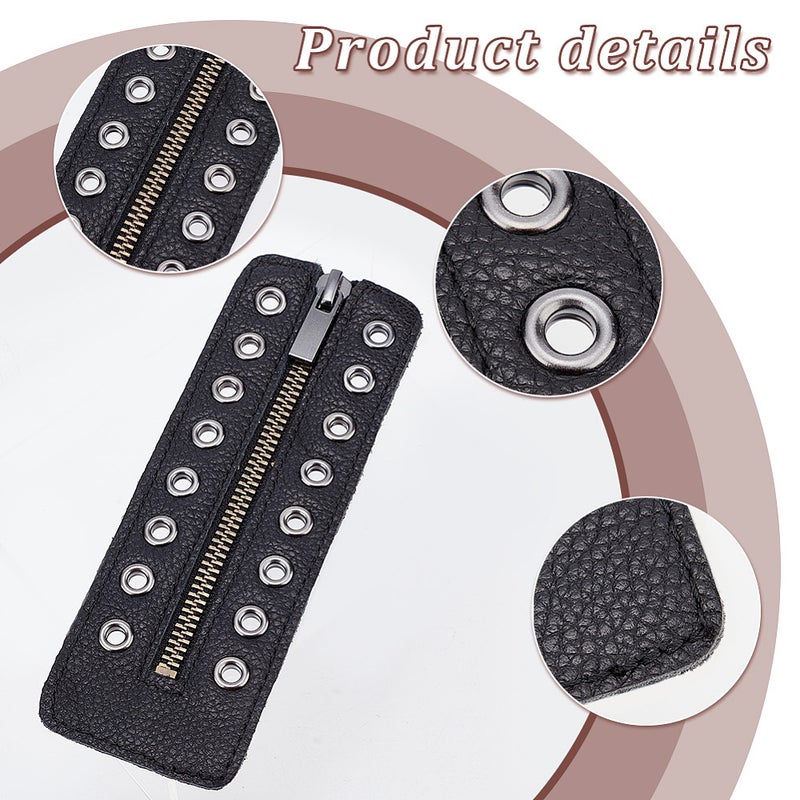 1pair PU Leather Lace-in Boot Zipper Inserts Tieless Shoe Laces with Brass Zipper Alloy Puller for Boots Black 165x60x4mm Hole: 5mm - Image 4