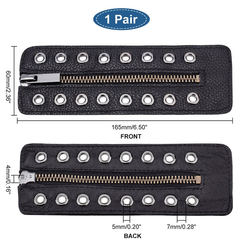 1pair PU Leather Lace-in Boot Zipper Inserts Tieless Shoe Laces with Brass Zipper Alloy Puller for Boots Black 165x60x4mm Hole: 5mm - Image 2