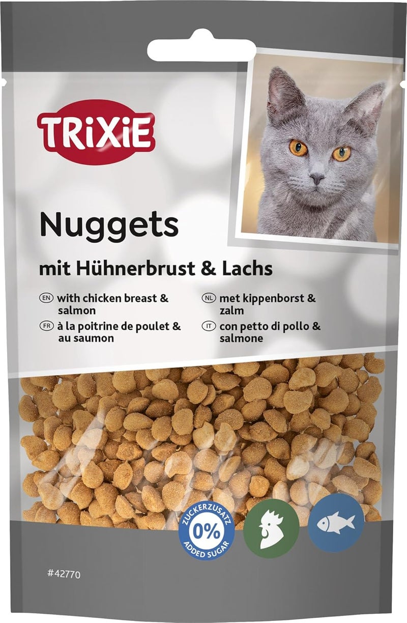 Trixie Cat Snack Nuggets Made from Selected Ingredients 50 g, Delicious Cat Treats with Chicken Breast and Salmon - 42770 - Image 1
