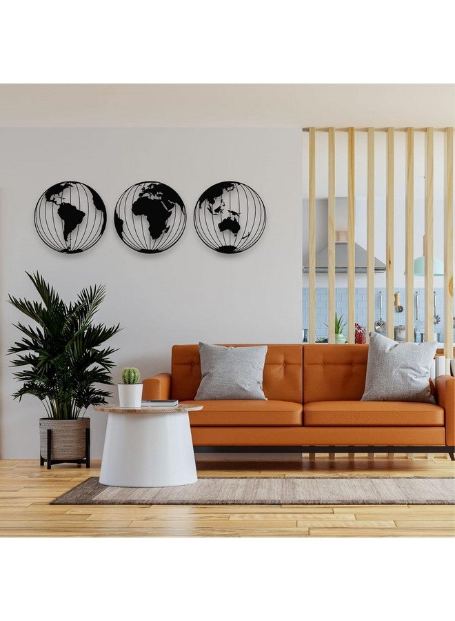 BLIND SHOP Three Metal World Map Globes, Round Metal World Map Wall Art, Metal Wall Decor, Metal Wall Art (35X35X1.5 CM) - Image 4