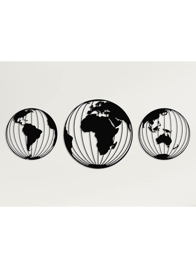 BLIND SHOP Three Metal World Map Globes, Round Metal World Map Wall Art, Metal Wall Decor, Metal Wall Art (35X35X1.5 CM) - Image 1