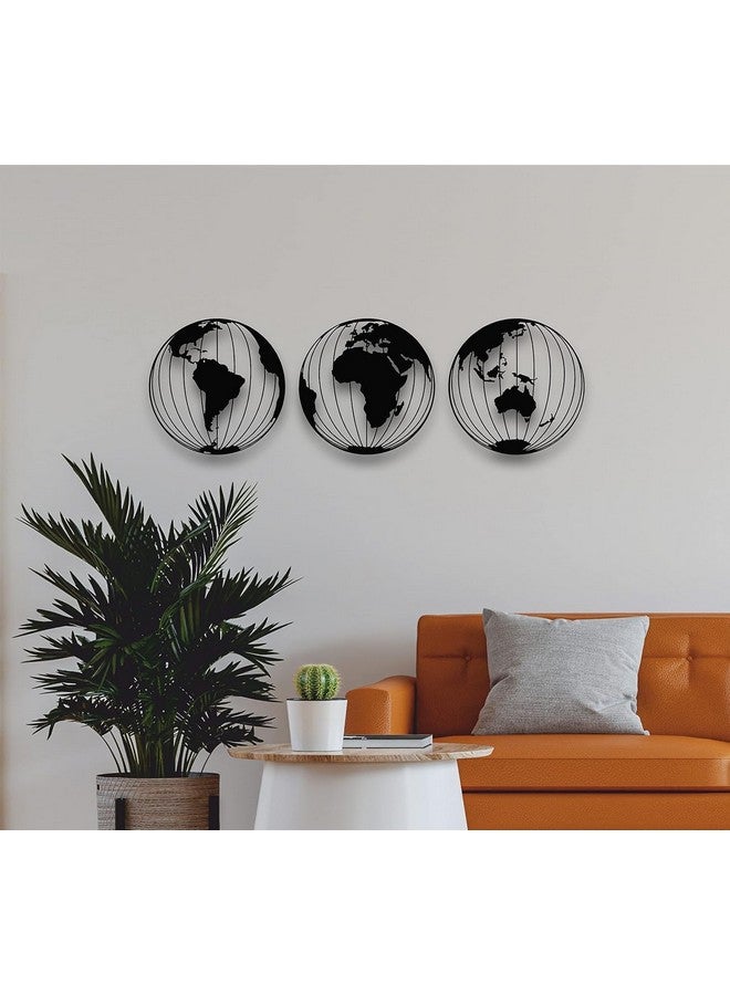 BLIND SHOP Three Metal World Map Globes, Round Metal World Map Wall Art, Metal Wall Decor, Metal Wall Art (35X35X1.5 CM) - Image 3