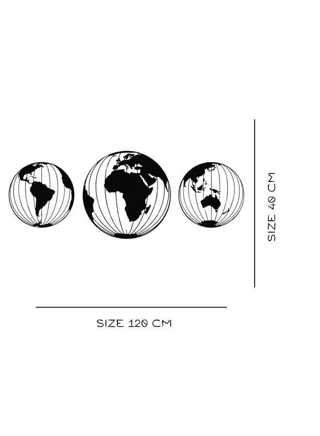 BLIND SHOP Three Metal World Map Globes, Round Metal World Map Wall Art, Metal Wall Decor, Metal Wall Art (35X35X1.5 CM) - Image 2