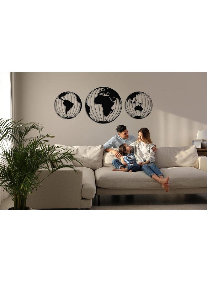 BLIND SHOP Three Metal World Map Globes, Round Metal World Map Wall Art, Metal Wall Decor, Metal Wall Art (35X35X1.5 CM) - Image 5