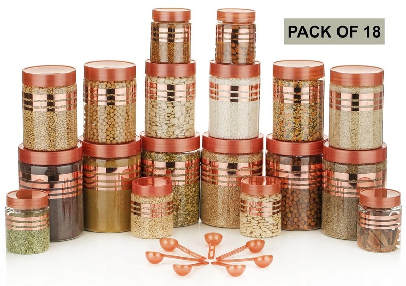 happi مجموعة حاويات متعددة الاستخدامات من البلاستيك غير القابل للكسر بتصميم خط وردي ذهبي لصندوق ماسالا لتخزين المطبخ، عبوة من 18 (6 قطع من كل من 350 مل، 650 مل، 1200 مل مع 18 ملعقة) - Image 3