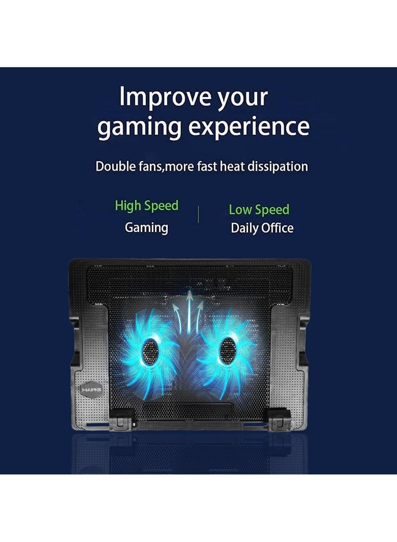 HAING 15.6" Laptop Cooling Pad with Dual Silent Fans and Adjustable Stand - Image 5