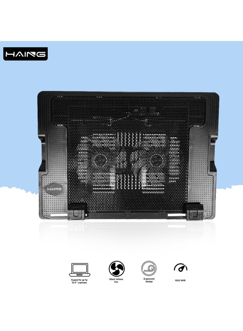 HAING 15.6" Laptop Cooling Pad with Dual Silent Fans and Adjustable Stand - Image 1
