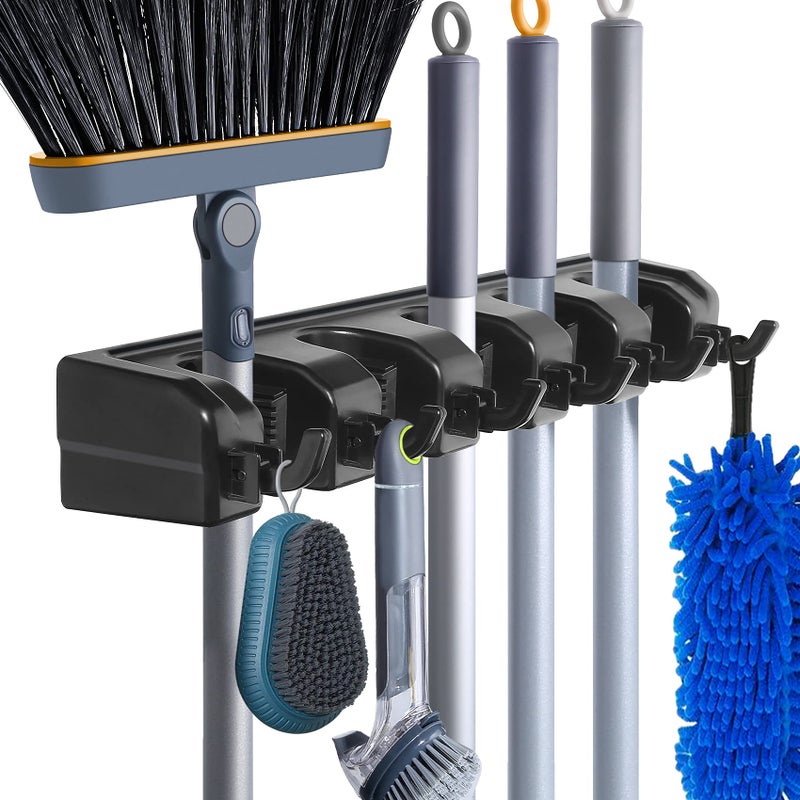 HYRIXDIRECT Wall Mount Broom Mop Holder Hanger Garden Tool Organizers Rack Garage Laundry Room Organizations and Storage with Hooks Heavy Duty - Image 1