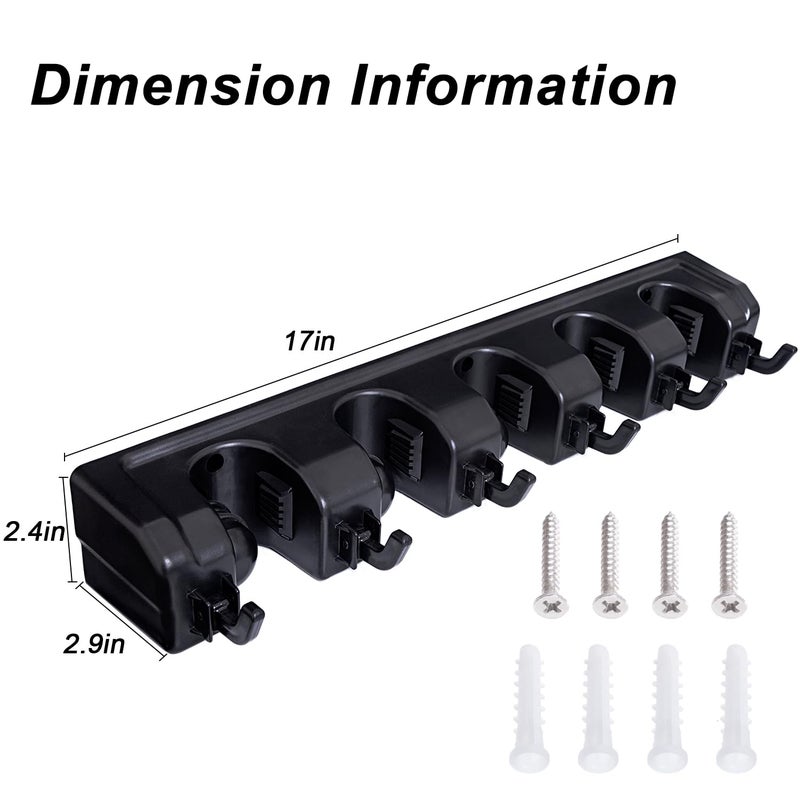 HYRIXDIRECT Wall Mount Broom Mop Holder Hanger Garden Tool Organizers Rack Garage Laundry Room Organizations and Storage with Hooks Heavy Duty - Image 4
