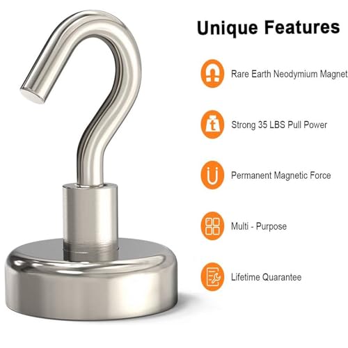GREATMAG Magnetic Hooks Heavy Duty, 35 lbs Magnets with Hooks for Hanging, Magnet Hooks for Cruise, Grill, Fridge, Kitchen Pack of 12 - Image 2