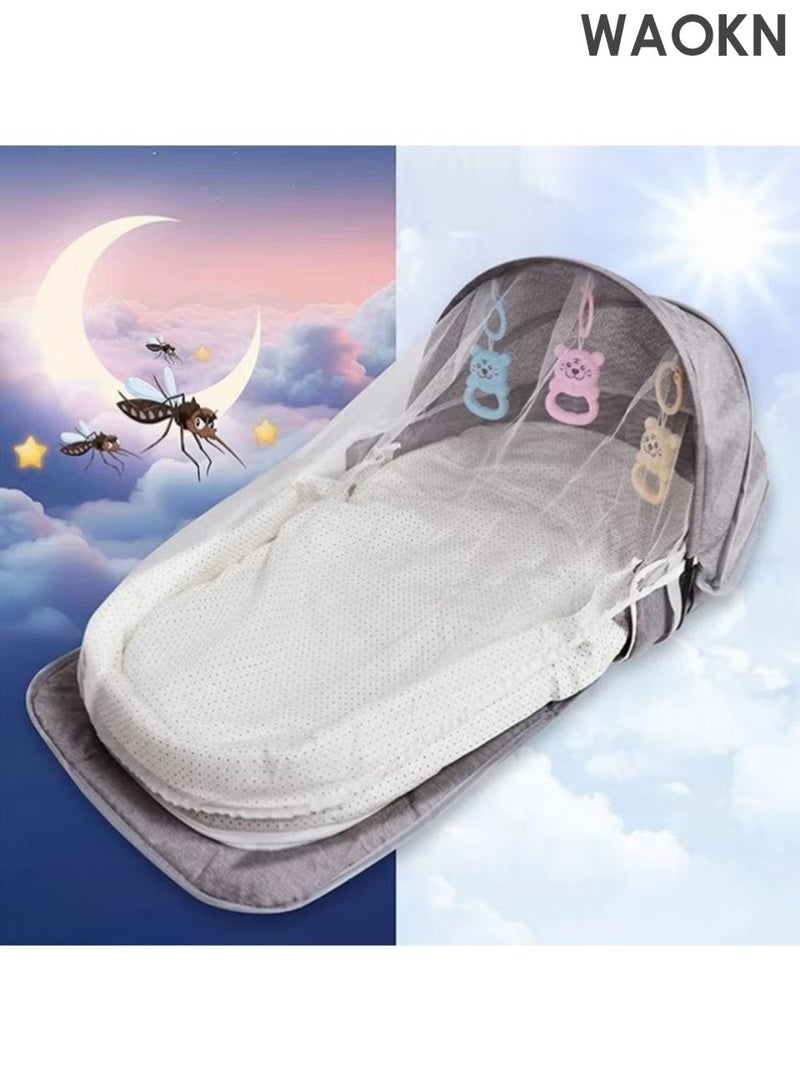 دبليو أيه أو كي أن سرير الطفل محمول وقابل للطي ، مع حقيبة الظهر للأمهات ، وسرير مقاوم للضغط للأطفال حديثي الولادة ، ويأتي مع ألعاب الرسوم المتحركة وغطاء قطني قابل للفصل لشبكات البعوض. وهي مناسبة للسفر والاستخدام العائلي وسهلة الحمل. - Image 5