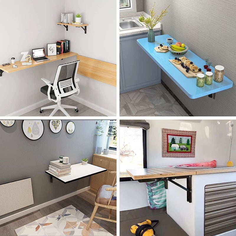 Defflo حامل رف قابل للطي 8 بوصة، حامل رف ثقيل قابل للطي 20 سم، حامل L أسود لتصميم DIY لطاولة العمل، الحد الأقصى للحمولة: 330 رطل، (زوج واحد) (8 بوصة) - Image 3