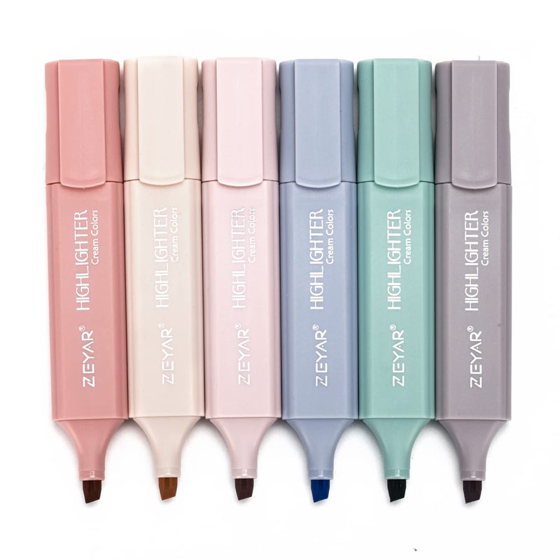 ZEYAR Highlighter Pen, Cream Colors Chisel Tip, Aesthetic Highlighter Marker, Water Based, Quick Dry, No Bleed, for Bible Study Notes Office (6 Youth Colors) - Image 2