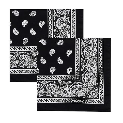 DIKHAWA Unisex Soft Breathable Cotton Paisley Printed Cowboy Bandanas,Headband,Scarf (BLACK_50CM X 50CM_Pack of 2) - Image 1