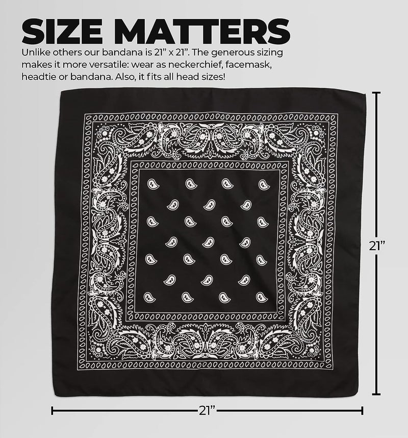 DIKHAWA Unisex Soft Breathable Cotton Paisley Printed Cowboy Bandanas,Headband,Scarf (BLACK_50CM X 50CM_Pack of 2) - Image 2