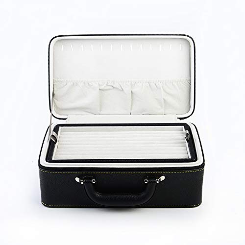 Oirlv Black Leather Jewelry Box Handmade Travel Jewelry Organizer Storage Case Holder For Girl Lady EarringRingNecklacePendantWatchBracelet3 layers - Image 3