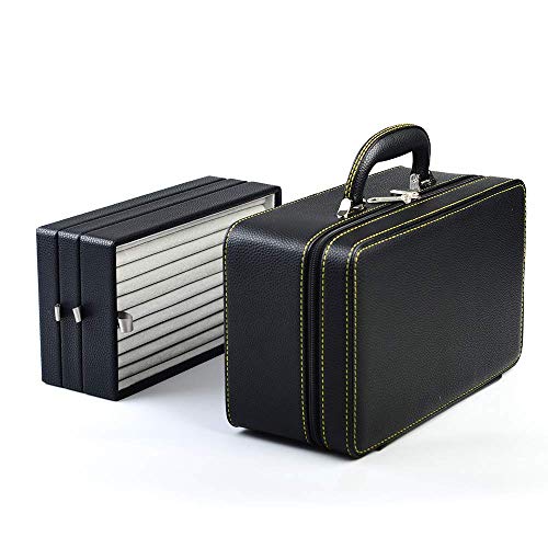 Oirlv Black Leather Jewelry Box Handmade Travel Jewelry Organizer Storage Case Holder For Girl Lady EarringRingNecklacePendantWatchBracelet3 layers - Image 1
